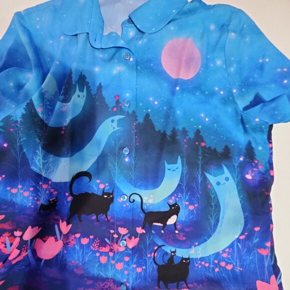 Blackmilk Kitty Parade Cute As A Button Shirt Cats Ghost size 14  XL US - Picture 6 of 7